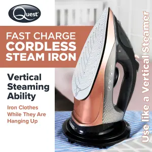 Quest Rechargeable Cordless Steam Iron - Ceramic Soleplate - Self Cleaning - Adjustable Temperature and Steam Output - 2400W