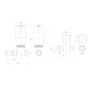 Pair of Straight White Thermostatic Radiator Valves