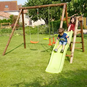 Menthe Double Wooden Swing Set with Slide