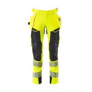 Mascot Accelerate Safe Trousers with Holster Pockets - Hi-Vis Yellow/Dark Navy   (42.5) (Leg Length - Long)