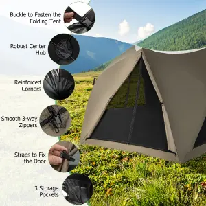 Costway 4-6 People Pop-up Camping Tent 6-Sided Family Tent Portable Hiking Tent