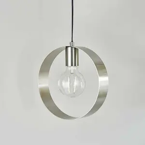 Hanging Ceiling Pendant Light Brushed Nickel Hoop Shade Industrial Chic Lamp