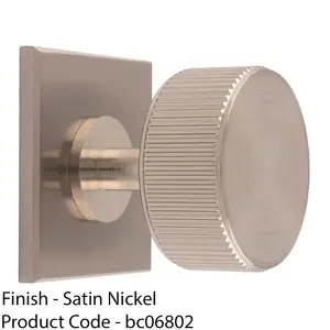 Reeded Radio Cabinet Door Knob & Matching Backplate Lined Satin Nickel 40 x 40mm