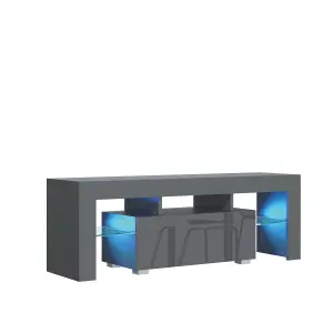 Floe TV Unit 130cm Dark Grey with High Gloss Doors and LED Lighting - Creative Furniture