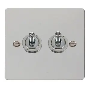 Flat Plate Polished Chrome 2 Gang 2 Way 10AX Toggle Light Switch - SE Home