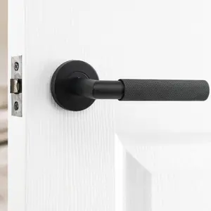 Sandleford Savona  Door Handle Lever On Rose Set - Matt Black Stainless Steel