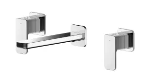 Square Wall Mount 3 Tap Hole Basin Mixer Tap - Chrome