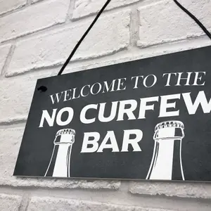 Home Bar Sign NO CURFEW BAR Funny Man Cave Bar Pub Sign Home Decor Gift