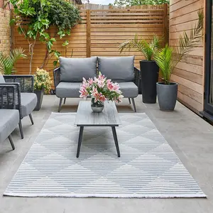 Blue Outdoor Rug, Geometric Striped Stain-Resistant Rug For Patio Decks, 3mm Modern Outdoor Area Rug-190cm X 290cm