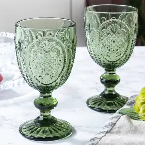 Set of 4 Vintage Luxury Green & Clear Drinking Wine Glass Wine Goblets 310ml