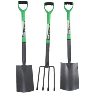 Garden Fork, Digging Spade and Border Spade Carbon Steel Blades 3pc Gardening