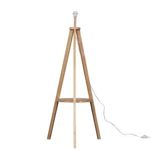 ValueLights Morrigan Modern Light Wood Tripod Design Floor Lamp Base with Storage Shelf