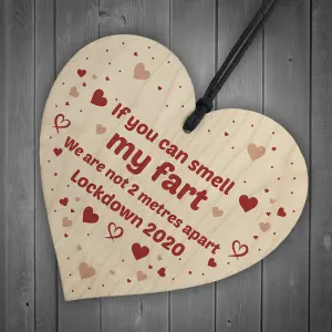 Rude Funny Gift For Husband Wife Wood Heart Lockdown Gift For Mum Dad Brother