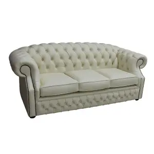 Chesterfield 3 Seater Shelly Cream Leather Sofa Custom Made In Buckingham Style