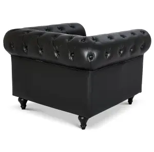 Faux Leather Chesterfield Arm Chair - Black