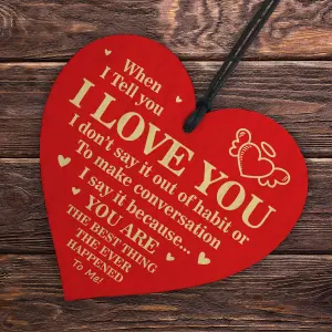 Valentines Day I Love You Wooden Hanging Red Heart Gift For Boyfriend Girlfriend Husband Wife Novelty Valentines Gift For Him Her