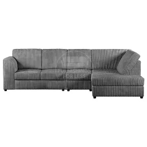 Luxor Grey Jumbo Cord Large 5 Seater Corner Sofa Long Right Hand Facing - Full Back