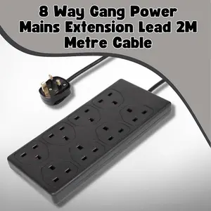 Black Extension lead 2Metre - 13A Amps