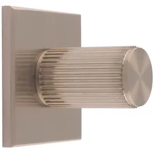 Reeded Cylinder Cabinet Door Knob & Matching Backplate - Satin Nickel 40 x 40mm