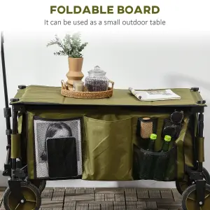 Outsunny Folding Wagon Garden Cart Collapsible Camping Trolley for Outdoor Green