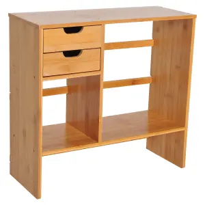 HOMCOM Desk Organiser Desktop Bookshelf 180 Degree Rotatable 2 Drawers Bamboo