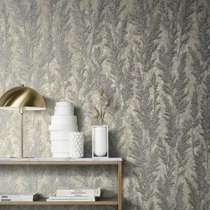 Galerie Natural Opulence Bronze Blue Feathery Tree Wallpaper Roll