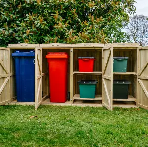 Shireburn 2 Wheelie Bin/4 Recycle Box Store - Timber - L80.4 x W261.5 x H120 cm