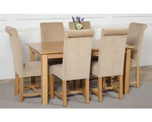 Oslo 150 x 90 cm Medium Oak Dining Table and 6 Chairs Dining Set with Washington Beige Fabric Chairs