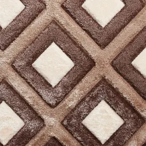 Beige Brown Modern Shaggy Geometric Rug For Dining Room-80cm X 150cm