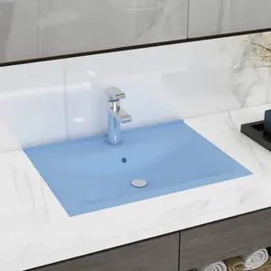 Belfry Bathroom Grenkie 600mm L x 460mm W Ceramic Rectangular Sink with Overflow Light Blue