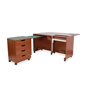 Laverne & Shirley Fold-away Sewing Cabinet with Drawers in Teak