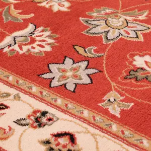 Terracotta Traditional Bordered Floral Easy to clean Rug for Dining Room Bed Room and Living Room-66 X 230cm (Runner)