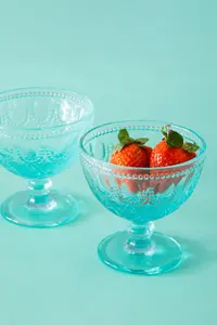 Maison by Premier Set Of Two Fleur Blue Glass Sundae Dishes