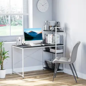 HOMCOM Computer Desk Laptop Table w/4-tier Bookshelf Metal Frame Black, White