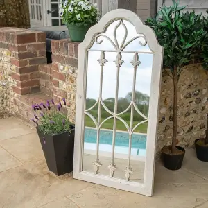 Large Decorative Lyon Garden Mirror - White French Distressed Wood, Metal & Glass Decor