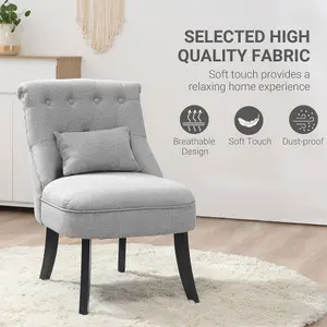 HOMCOM Fabric Single Sofa Dining Chair Upholstered W/ Pillow Solid Wood Leg Home Living Room Furniture Grey