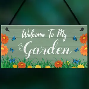 Red Ocean Welcome To My Garden Sign Hanging Door Wall Sign Garden Signs And Plaques Shed Summerhouse Sign Gift For Him Her