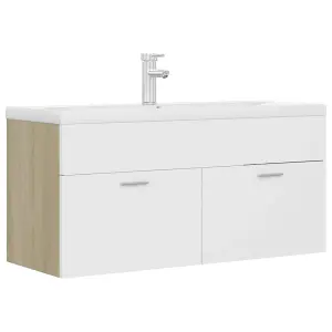 Berkfield Sink Cabinet with Built-in Basin White and Sonoma Oak Engineered Wood