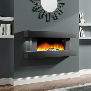 Electric Fire Suite Fireplace with Matte Black LED Surround Set 7 Flames Color with WiFi Connection Remote Control 52 Inch