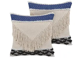 Set of 2 Cushions SOFCA Boucle 45 x 45 cm Geometric Beige