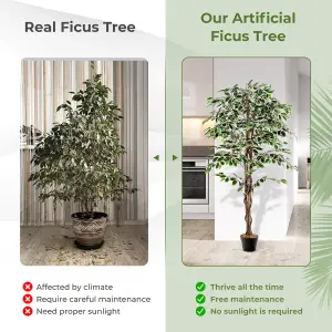 Costway 160 CM Artificial Ficus Tree Fake Faux Greenery Potted Plant with 1008 Leaves