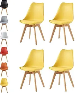 Set Of 4 Dining Chairs Designer Side Chairs Wooden Home Office Commercial Eva Yellow