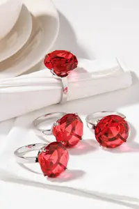 Durable Set Of Four Red Diamante Napking Rings, Elegant Napkin Rings For Dining Table, Versatile Napkin Ring