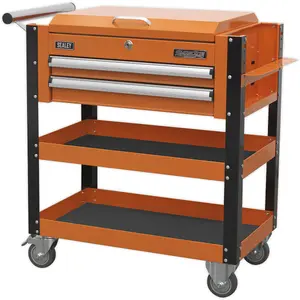 Professional Heavy Duty Tool & Parts Trolley with Lockable Lid - 925mm x 440mm x 900mm - Orange