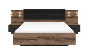 Luxury Ottoman Super King Size Storage Bed with LED Lights USB Chargers Bedsides Lift Up Frame Oak Black Kassel