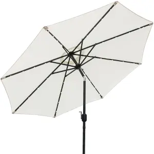 SunDaze 2.7M Cream Garden Parasol with Solar LED Lights and Crank Tilt Mechanism Outdoor Patio Umbrella