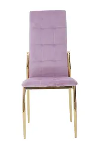 Interiors by Premier Pink Velvet Dining Chair, Modern Dining Accent Chair, Pink & Gold Velvet Upholstered Dining Chair for Home