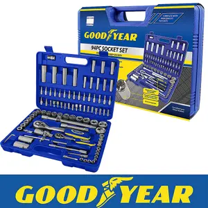 Goodyear Socket Set & Screwdriver Bit Torx Ratchet Case 94PC 1/2" 1/4" Tool Kit