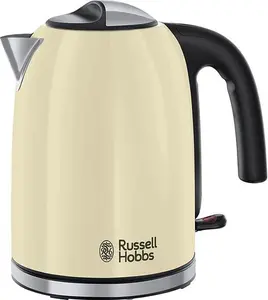 Russell Hobbs Cream Stainless Steel 1.7L Cordless Electric Kettle With Black Handle (Fast Boil 3KW, Removable Washable Anti-Scale Filter, Pull To