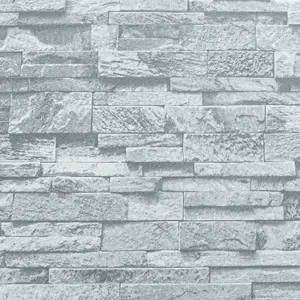 Erismann Rustic Brick 3D Effect White Dark Grey Textured Feature Wallpaper